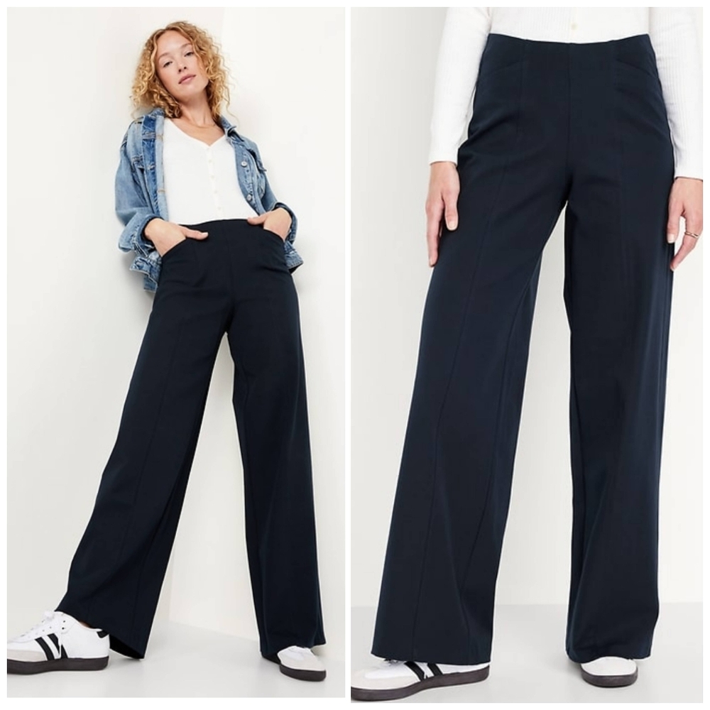 High-Waisted Pull-On Pixie Super Wide- Leg Pants In Navy Color